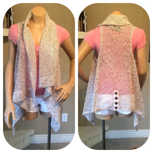 Keren Hart Jackets & Blazers - Oatmeal netted button back cascading vest