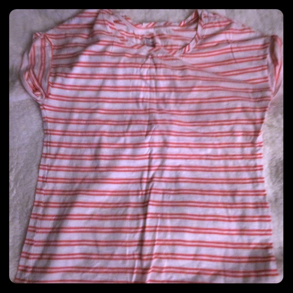 Womans white top with thin orange stripes from gap