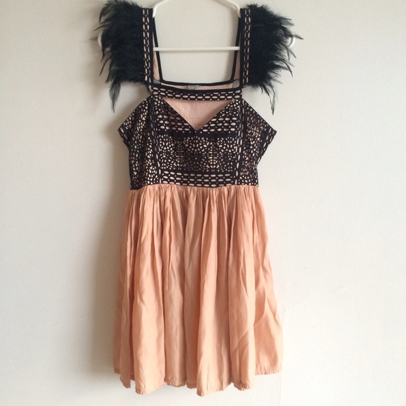 Pink & feather shoulder cut out mini