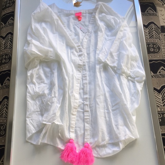 Lolli Other - Lolli swim white pink Pom Pom bikini cover up new