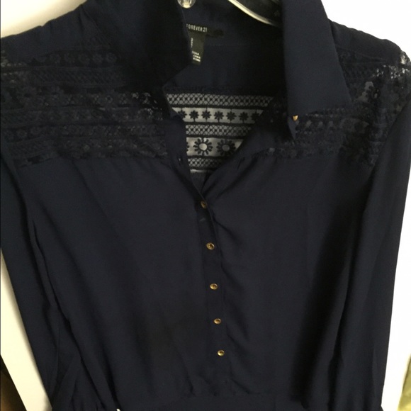 navy blue forever 21 collared button down top - Picture 1 of 3