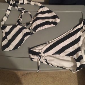 Black and white striped bikini