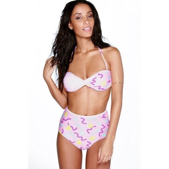 Retro print High waisted bikini swimwear set
