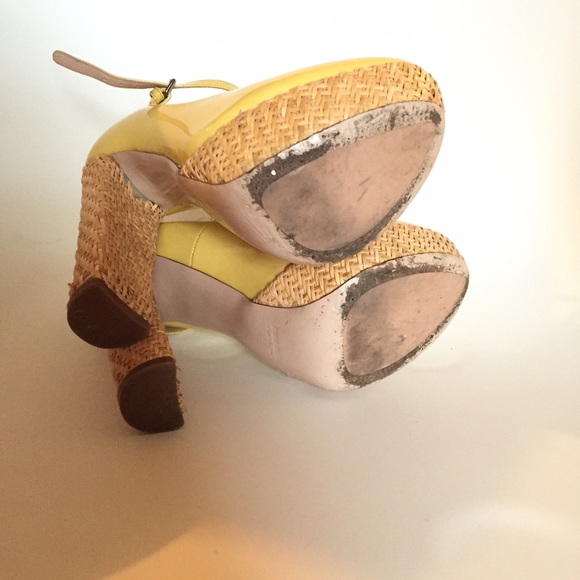 Miu Miu | Shoes | Miu Miu Patent Yellow Raffia Platform Pump  Miu Miu Patent Yellow Raffia Platform Pump 34 1/2