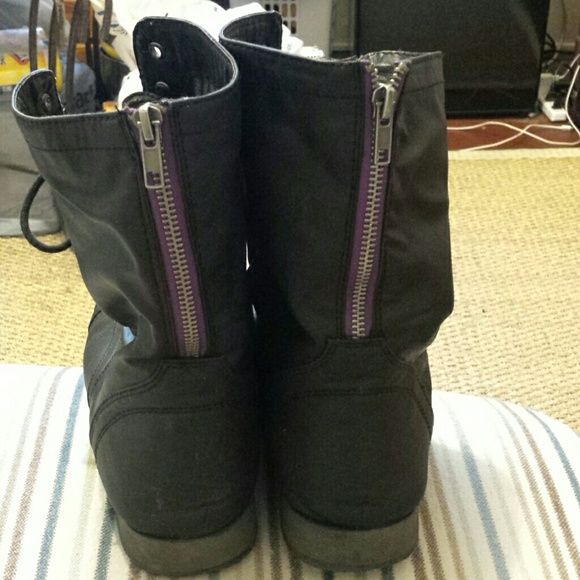 Black leather combat boots