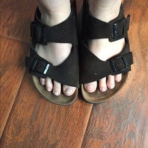 Birkenstock chocolate brown suede straps EUC