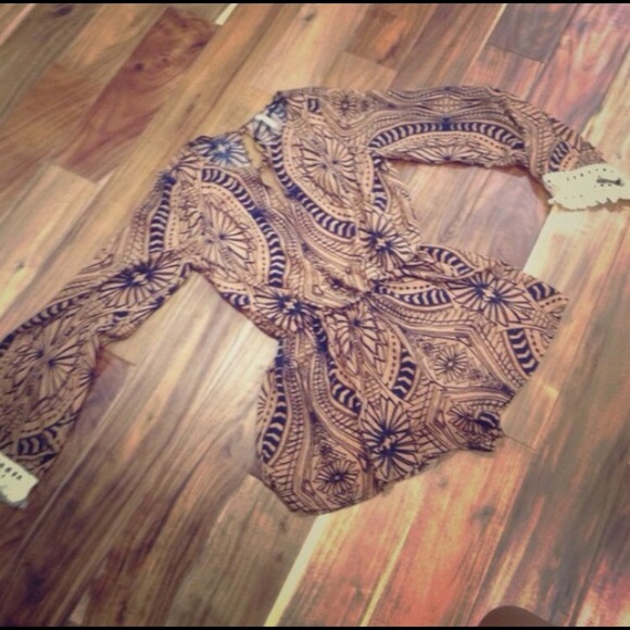 Burnt Orange and Navy long sleeve shorts romper