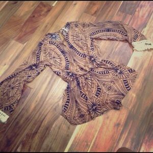 Burnt Orange and Navy long sleeve shorts romper