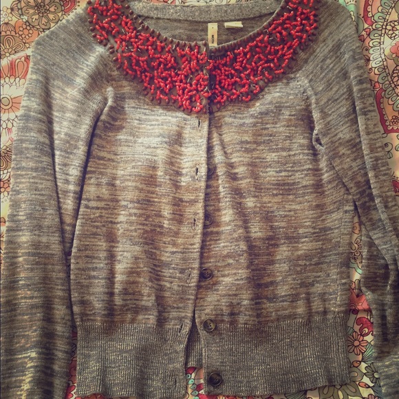 SOLD Anthropologie cardigan with coral neck beadin