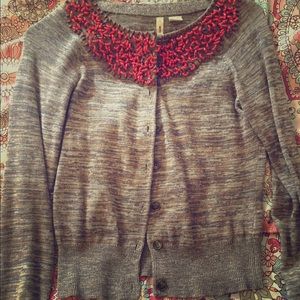 SOLD Anthropologie cardigan with coral neck beadin
