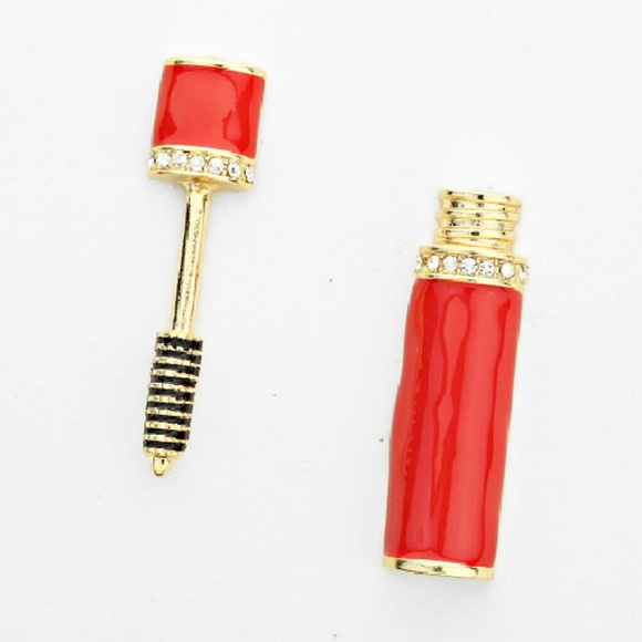 Trendy red enamel mascara earrings