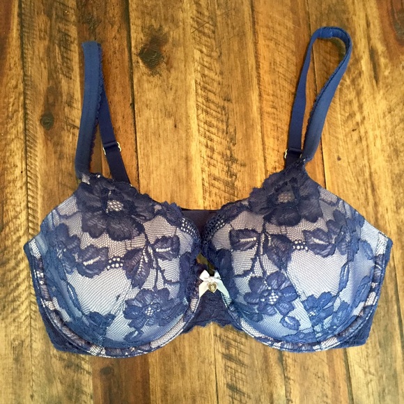 Body By Victoria Navy Bra with Lace Overlay 36D