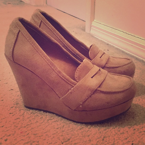 Taupe suede wedges