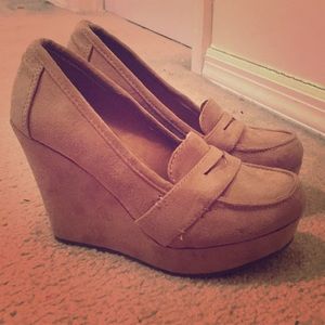 Taupe suede wedges