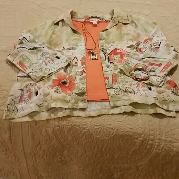 Linen blend shirt w/matching tank