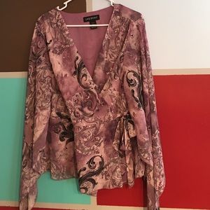 Lane Bryant Purple Tied Tunic Top Flowing Sleeves