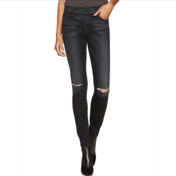 7 For All Mankind Denim - 7 For All Mankind Distressed Skinny Jean Icy Black
