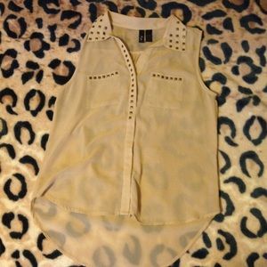 Sheer Cream Colored Button Up Blouse!🙈