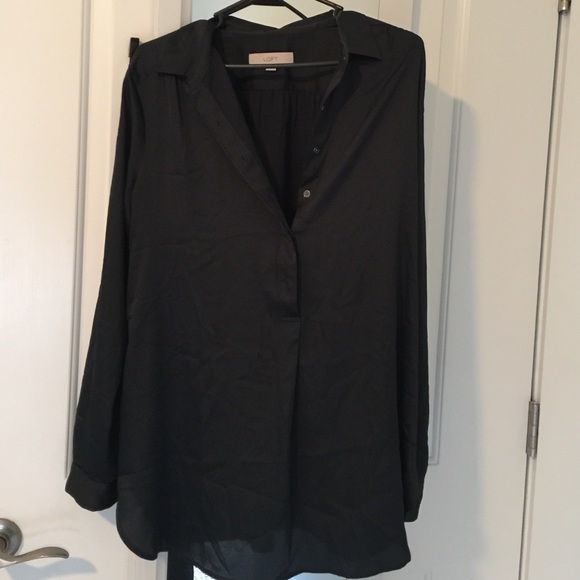 Loft dark green silk quarter button blouse