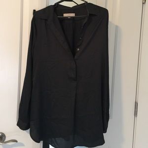 Loft dark green silk quarter button blouse