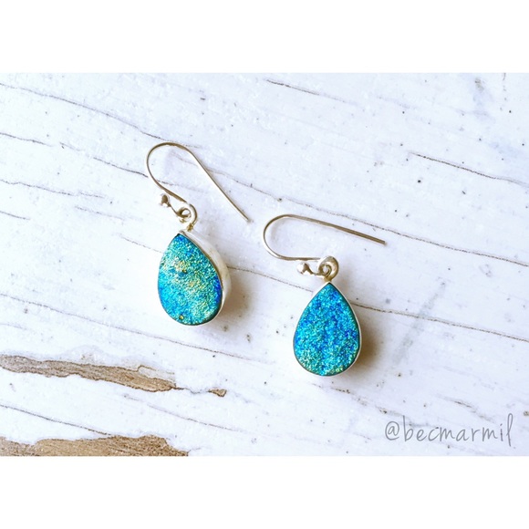 SOLD in bundle • Blue Druzy .925 Silver Earrings - Picture 4 of 4
