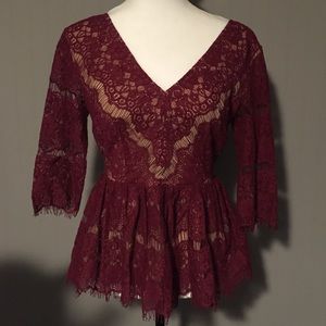 Maeve anthropologist burgundy and tan top small