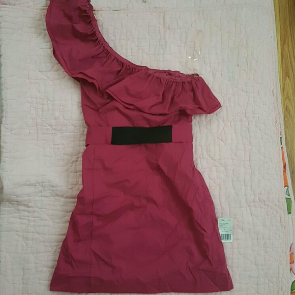 Pink one shoulder shirt length dress