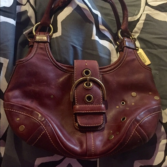 Leather Coach Handbag - Reddish Brown