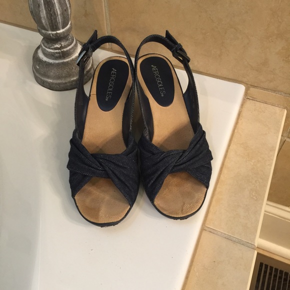 Denim wedge heels