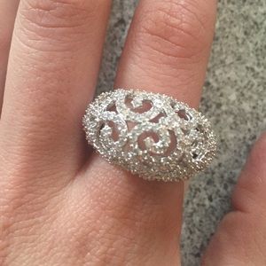 White Crystal Filligree Dome Ring