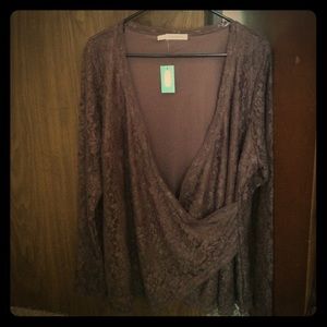 Lace detail long sleeve plum blouse.