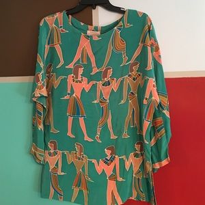 Hand painted silk Egyptian pattern long sleeve top