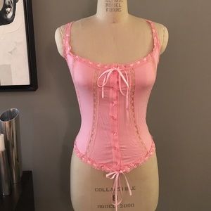 Betsey Johnson pink top with lace insets
