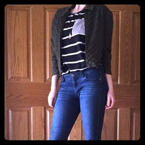 Forest green textured edge zippered half-blazer
