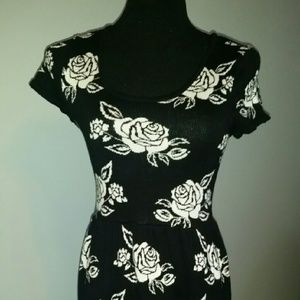 Black with White Roses Sweater Dress