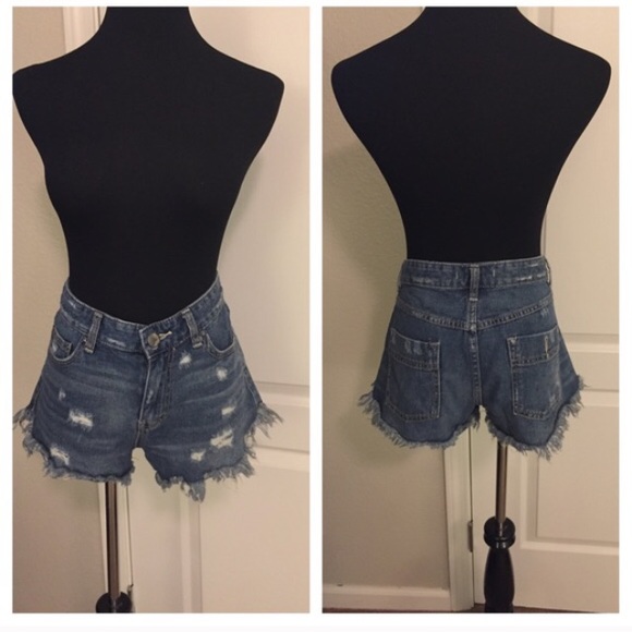 Free People Distressed High Waisted Shorts