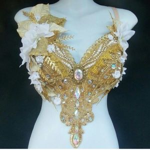 Gold floral rave bra 36D/34DD never worn