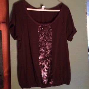 Purple LOFT Shirt w/Shimmery Beads Down Front EUC