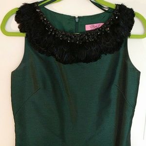 Eliza J emerald cocktail dress with feather detail