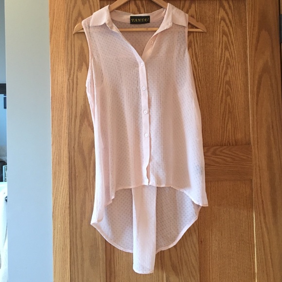 TAHERI Tops - Blush toned high-low button down collared tank