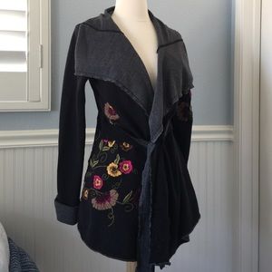 Caite for Anthropologie Black Embroidered Wrap