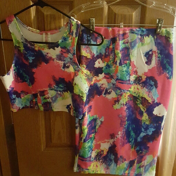 2 Piece Crop Top with Skirt