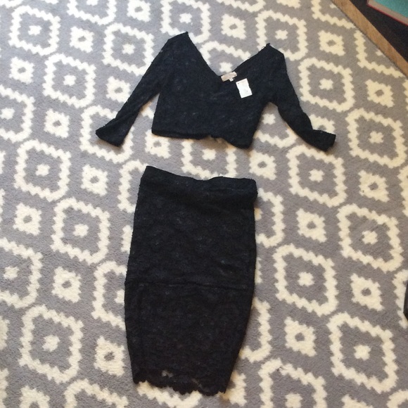 Black lace midi outfit