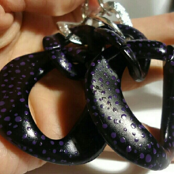 SALE!!! POLKA DOT BLACK AND VIOLET DROP EARRINGS