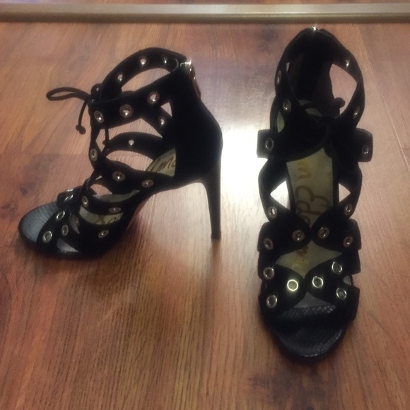 Sam Edelman Black Suede Phoebe Heel Sandals 8.5