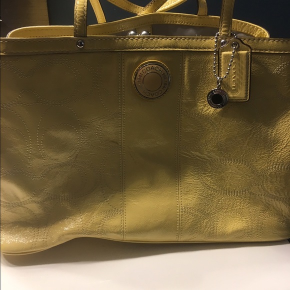 Yellow Coach Embossed Handbag