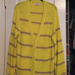 Loft yellow cardigan w beige stripes size xxl