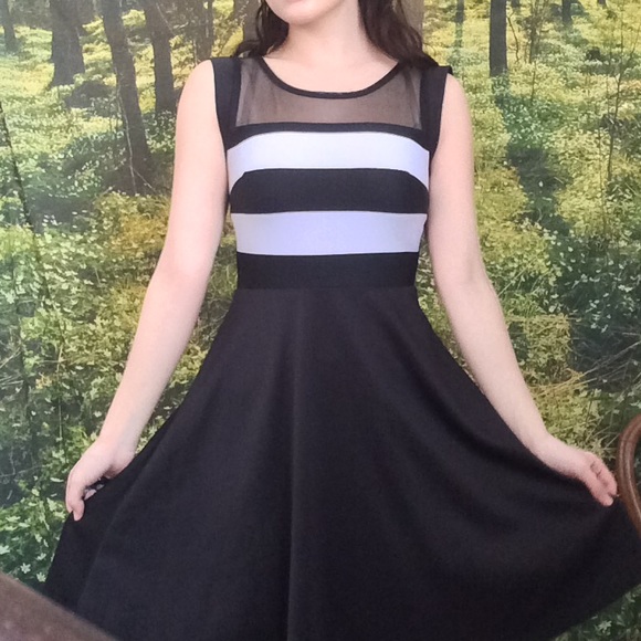 Black, white, and sheer fit and flare dress!