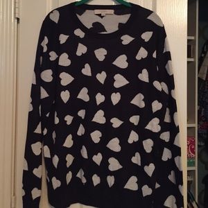 Loft navy blue sweater w white hearts size xxl