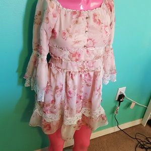 Lolita lace pink dress XS